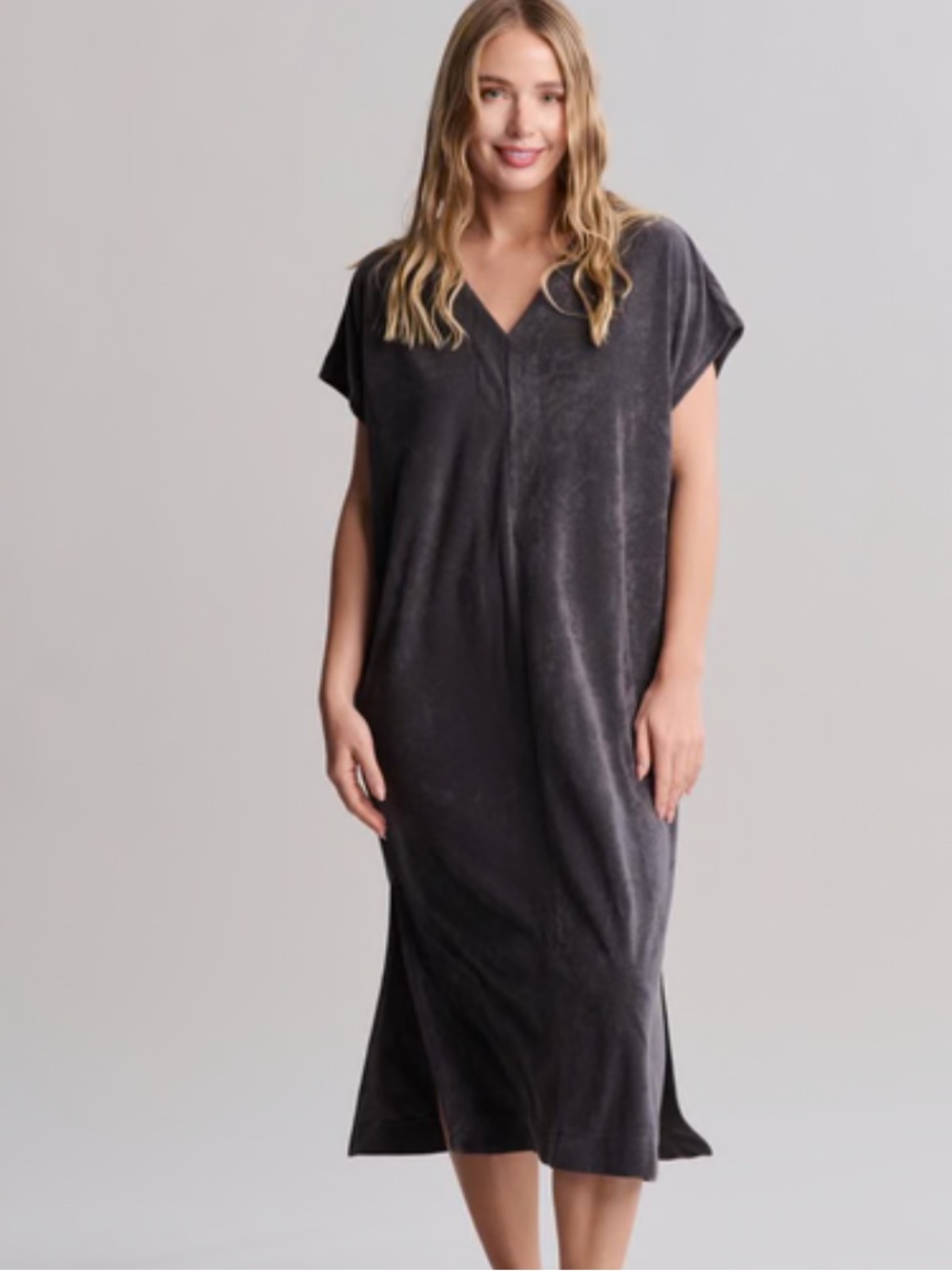 Barefoot Dreams Beach Cozy Terry Kaftan in Carbon